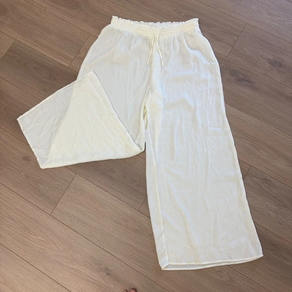 A19‎ Summersalt White Wide Leg Smocked Drawstring Pants Recycled Polyester Large